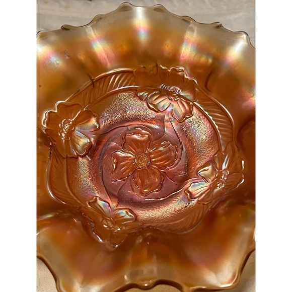 Antique Dugan Diamond Pink Stretch Apple Blossom Carnival Glass Bowl 8" - Picture 3 of 8